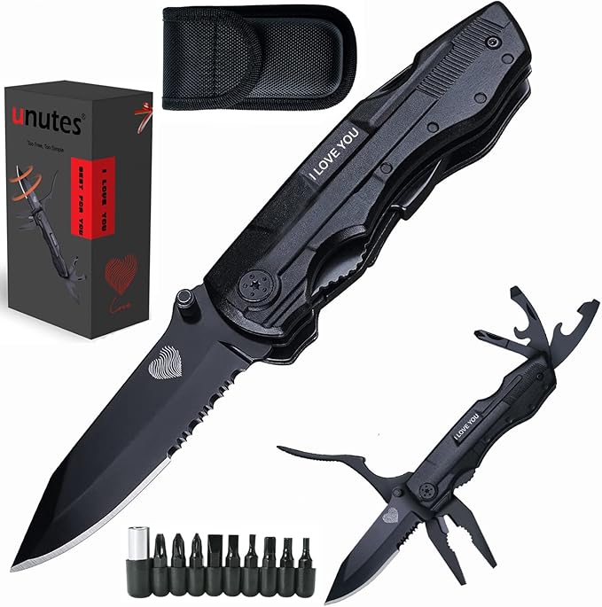Multitool Pocket Knife for Men, Christmas Stocking Stuffer, Gifts for Boyfriend, Him, Husband, Dad, Multi Tool Tactical Plier With Nylon Sheath, LOVE