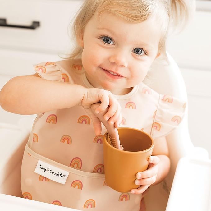 Tiny Twinkle Mess-Proof Baby Bibs for Eating | Waterproof, Wipeable Toddler Bibs with Catch-All Pocket | Feeding Bibs for Girls & Boys(3 Pack,Unicorn)