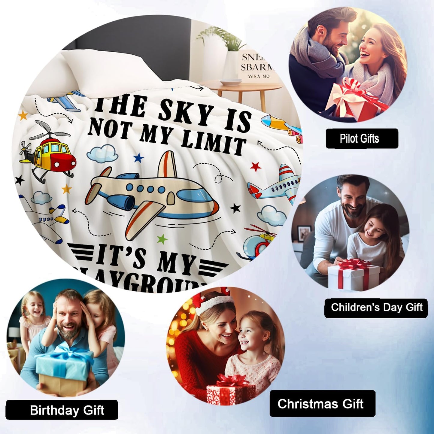Cute Pilot Airplane Blanket Gifts for Boys Girls Kids Airman,Soft Lightweight Aircraft Flying Throw Blanket Birthday for Pilots Men Women Adults 50"X40"