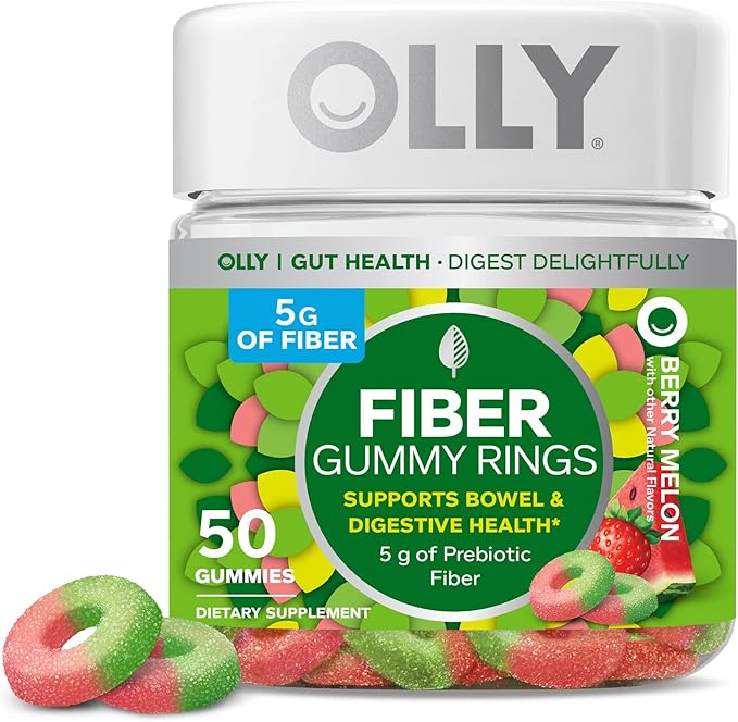 OLLY The Essential Prenatal Gummy Multivitamin, 30 Day Supply (Gummies) & Fiber Gummy Rings, 5g Prebiotic Fiber, FOS (Fructo-oligosaccharides), Digestive Support, Berry Melon 50ct