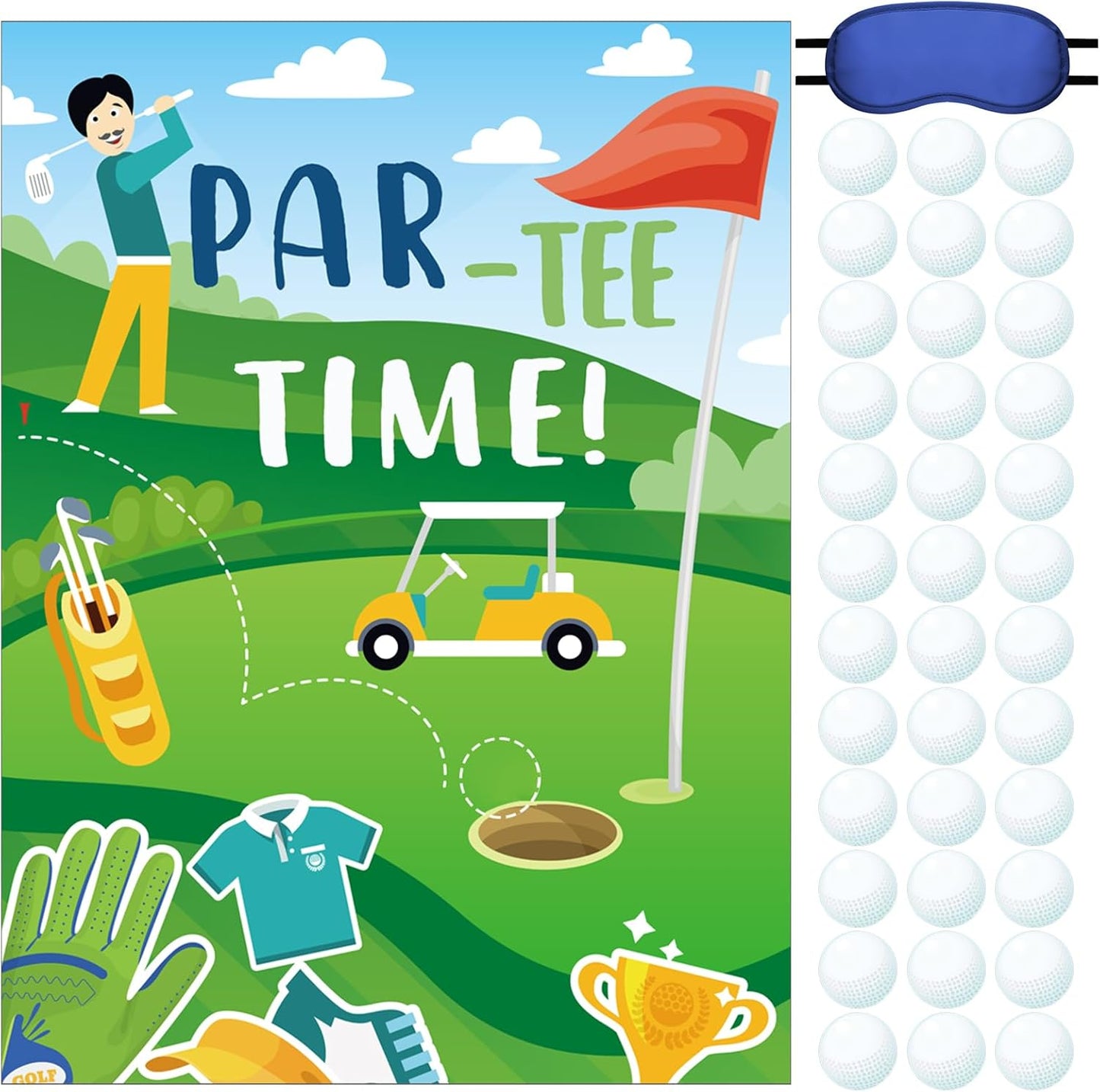 Cholemy 38 Pcs Golf Party favor Games Par Tee Time Pin the Golf Ball on the Hole Game Poster Stickers with Blindfolds for Boy Girl Women Birthday Party Supplies Decoration
