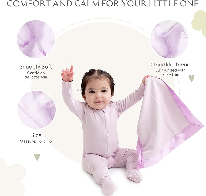 Ultra-Soft Lovey Security Blanket - Baby Essentials, Newborn Essentials, Ultra-Soft Fleece Baby Blanket with Satin Trim – 16" x 16" - Lavender