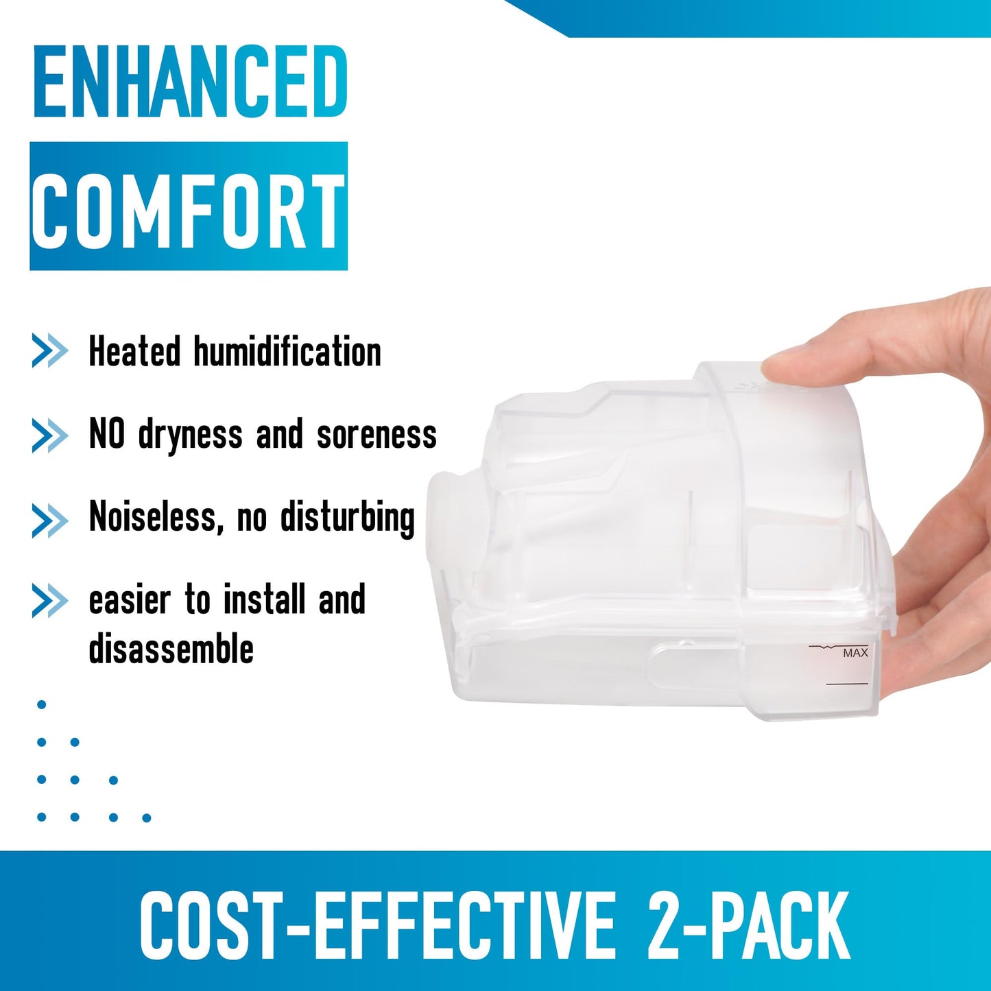 2 Pack Enhanced Comfort Replacement Water Chambers for AirSense 11 and AirCurve 11 FSA or HSA Eligible Water Tanks Heated Humidifiers Replacement CPAP Supplies