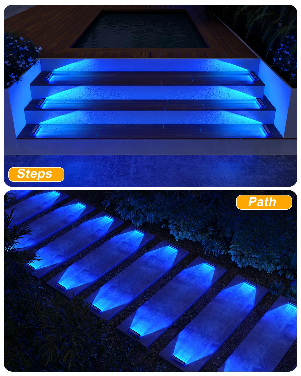 DetarZinLED Solar Step Lights, 2 Pack Waterproof Blue Outdoor Deck Lights, Model EL-SPB-02