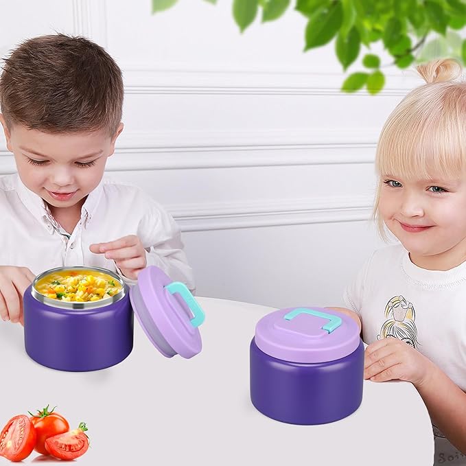 PIQUEBAR 8oz Kids Thermo for Hot Food,Small Lunch Thermos Food Container Stainless Steel,Easy Open Wide Mouth Thermo for Hot Cold Food for Preschool Travel (Dark Purple)