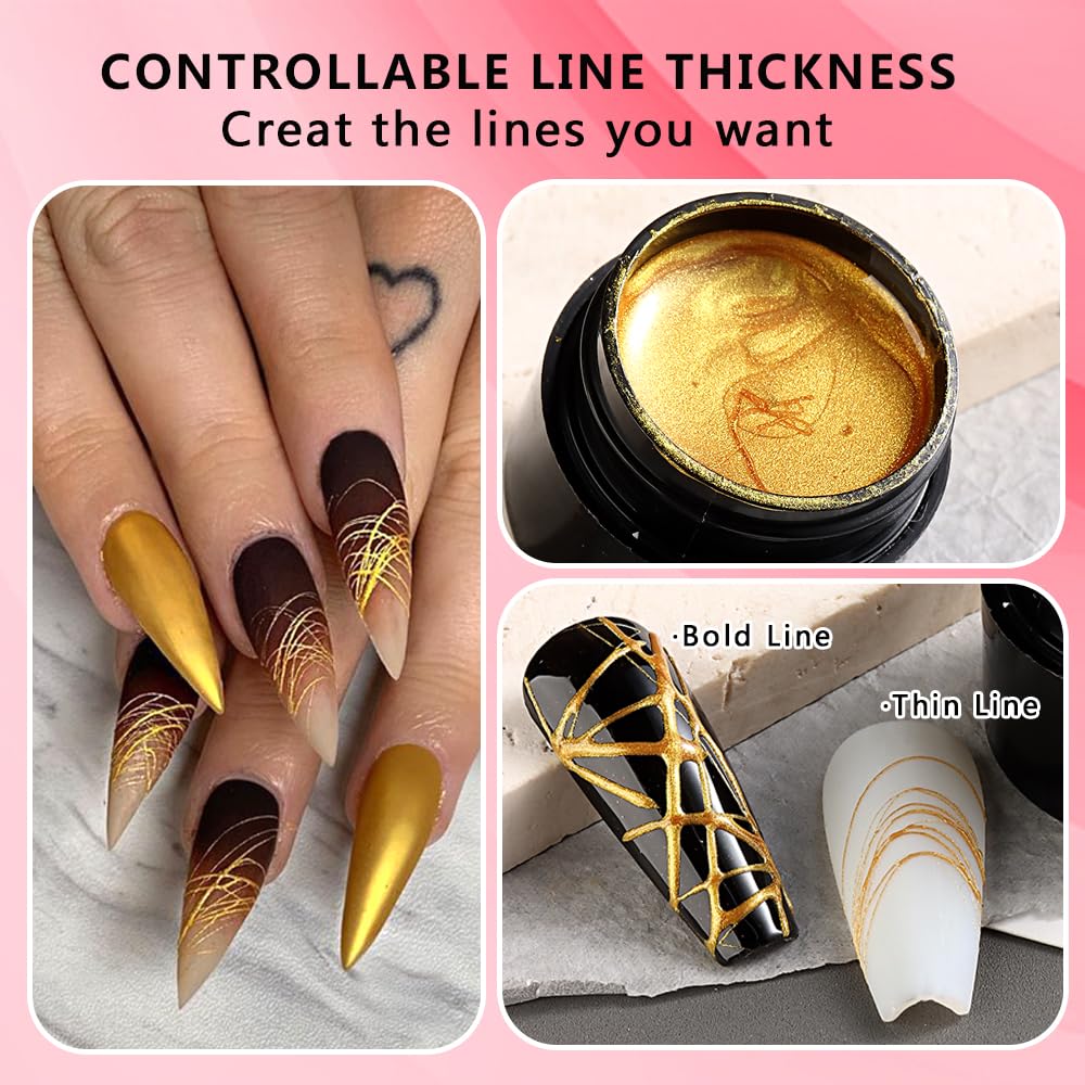 SUTOKAKA 6 Colors Spider Gel Set, Elastic Drawing Spider Gel with Nail Art Brush, White Black Red Blue Gold Silver Paint Wire Dr
