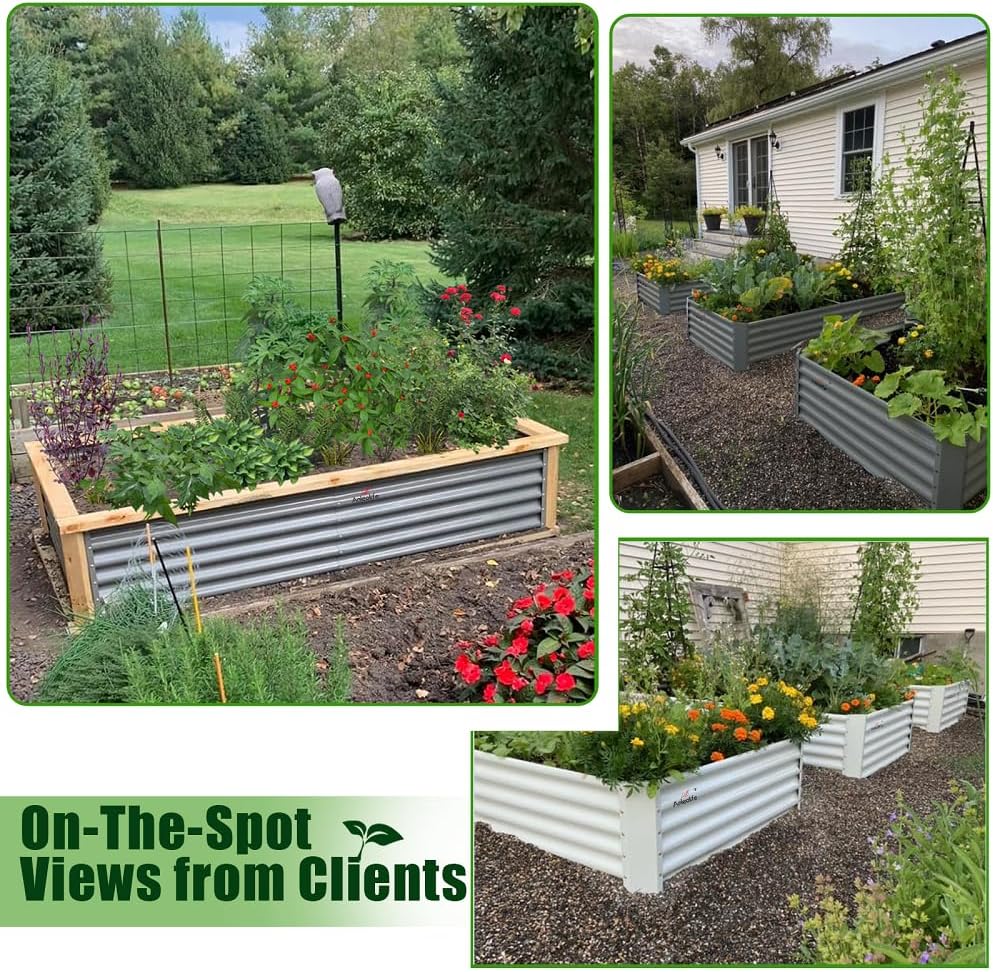 A ANLEOLIFE 4-Pack 6X3X1.5ft & 6X2X1.5ft Deep Root Galvanized Raised Garden Beds Outdoor for Planting Vegetables Flowers Herb, Quartz Grey