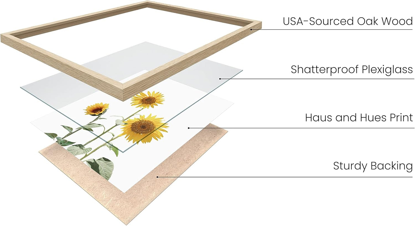 HAUS AND HUES Sunflower Posters - Set of 4, Floral Bedroom Decor, Sunflower Paintings for Wall, Yellow Kitchen Art (8x10, Beige Frame)