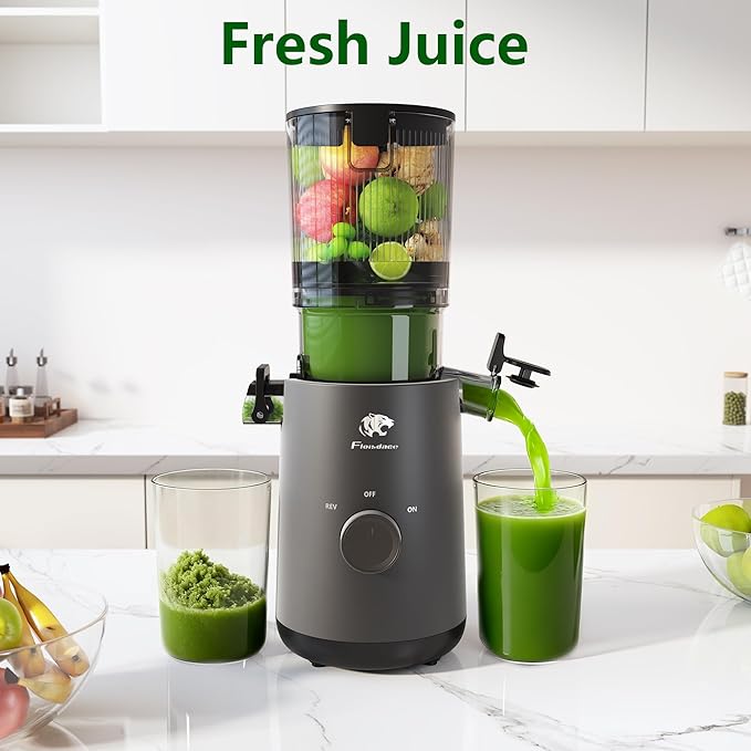 Juicer Machines, Cold Press Juicer with 5.3" Extra Large Feed Chute and Powerful AC Brushless Motor Fit Whole Fruits & Vegetable, High Juice Yield, BPA Free, Extra one Replace juicer strainer