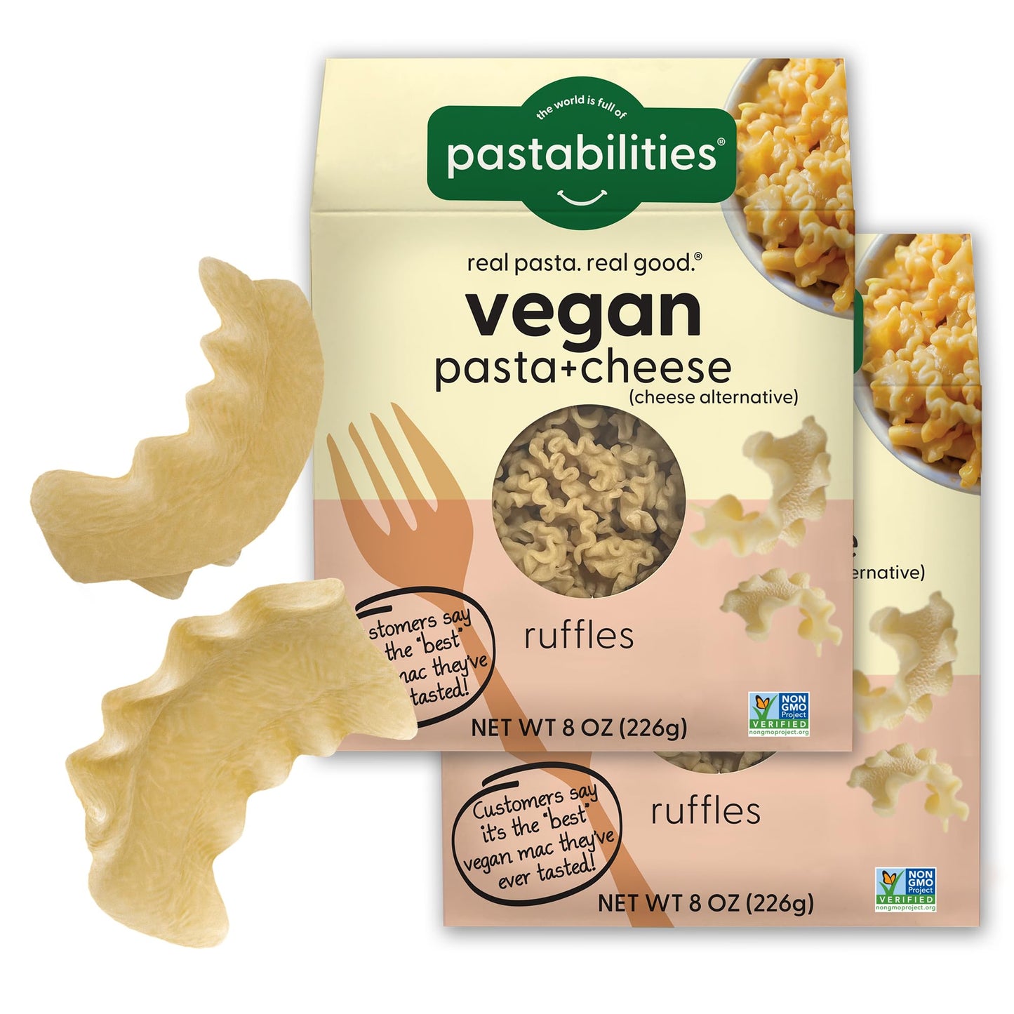 Pastabilities Vegan Ruffles - Mac and Cheese - Family Size - Serves 4, Wheat Based Pasta, Delicious Taste, Non GMO, Vegan Pasta