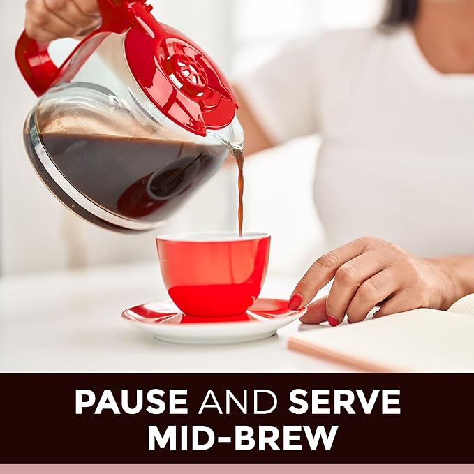 MUELLER HOME 12-Cup Red Coffee Maker - Perfect for Home or Office, Borosilicate Carafe, Auto-Off, Reusable Filter, Anti-Drip, Keep-Warm Function, Clear Water Level Window, Red Kitchen Accessories