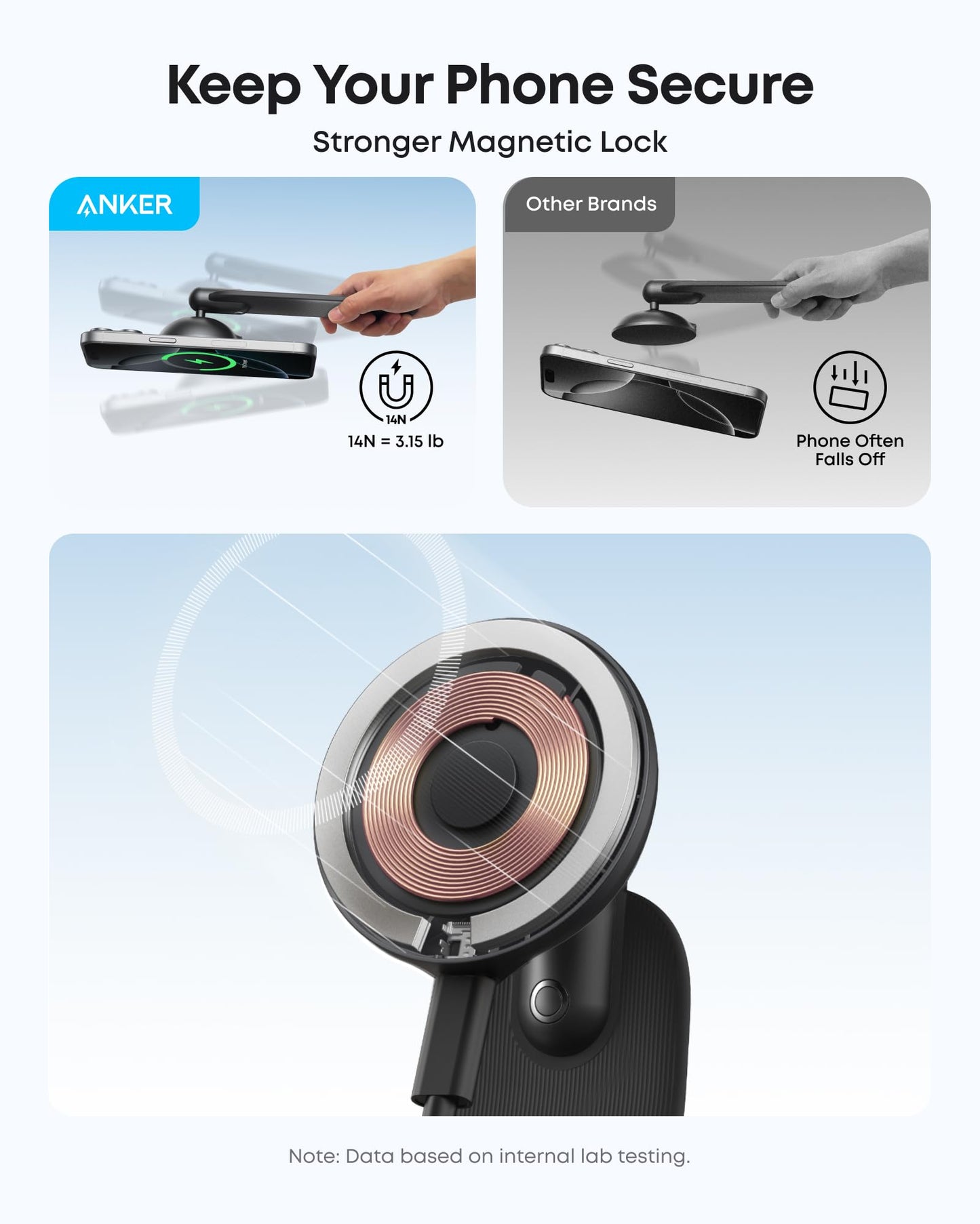 Anker Nano Magnetic Wireless Car Charger, 360 Adjustable Mount Car Charger With Detachable Pad, 15W Qi2 Certified With Alloy Bra