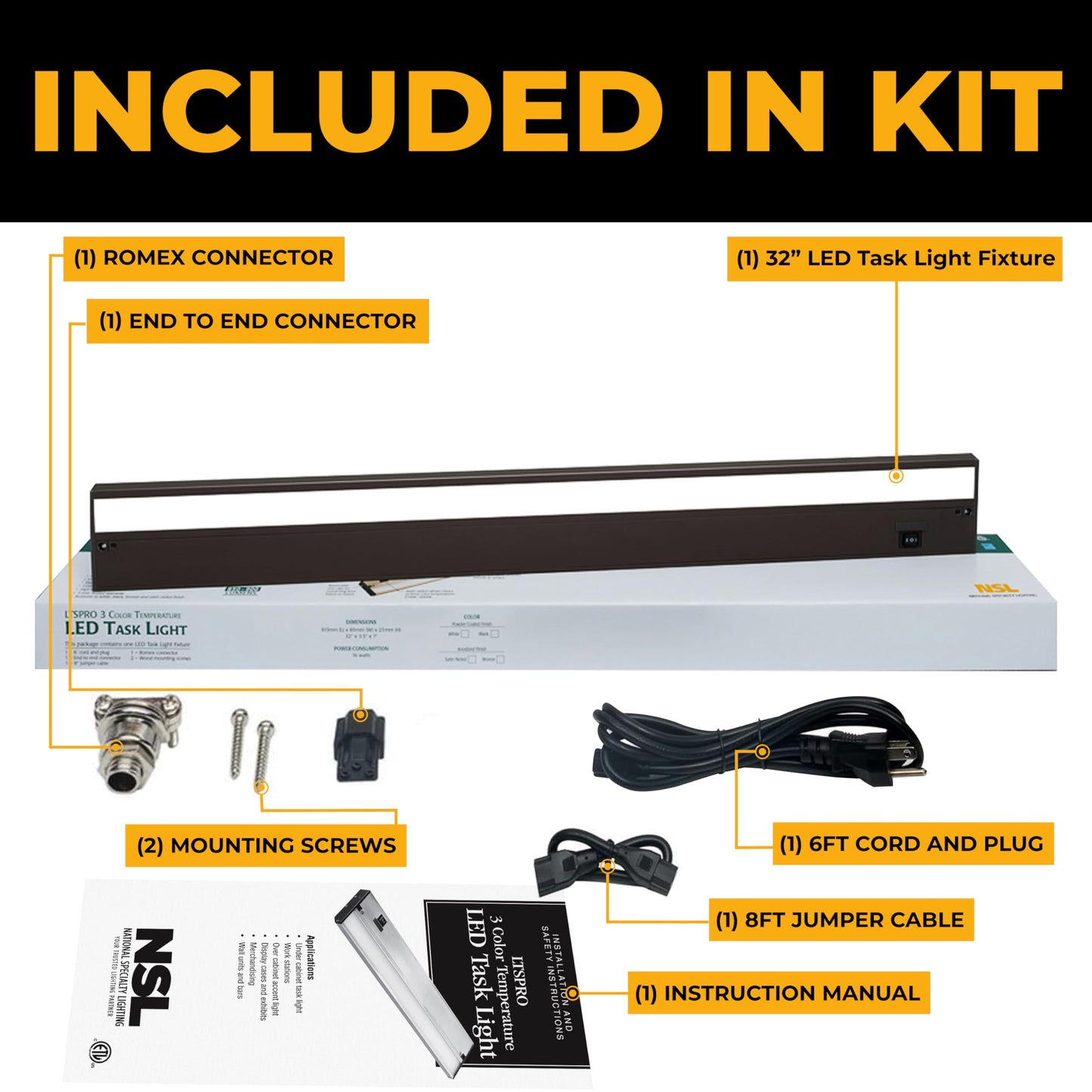 NSL LED Under Cabinet Lighting Dimmable 32 Inch Bronze Finish, Aluminum, 3 Color Temperatures (2700K, 3000K, 4000K) - Model LTSP