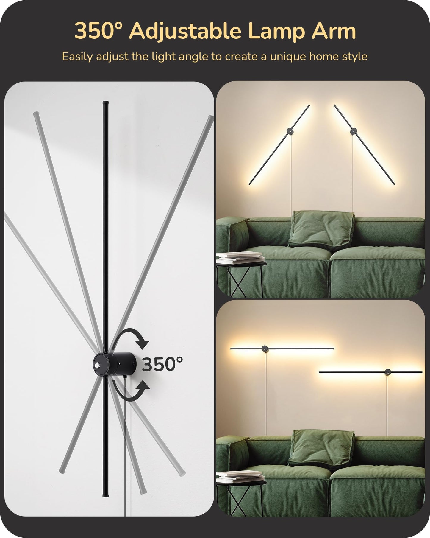 Edishine Plug In Wall Sconce Set Of Two  Stepless 2700K-6000K Dimmable Led Wall Lights  350 Rotation 39.4 Touch Wall Sconce With Remote  Timer  Night Light Mode For Living Room Bedroom Hallway
