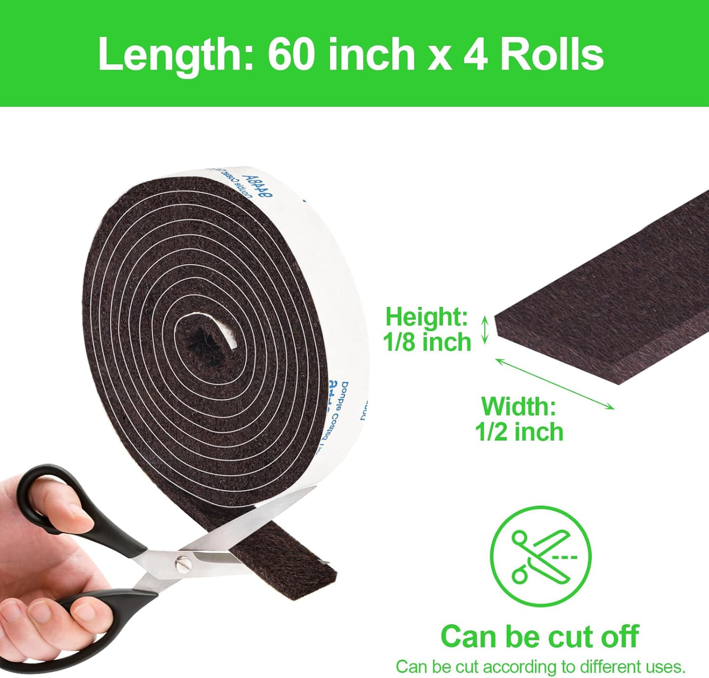 Felt Strips With Adhesive Backing, 4 Rolls Pack 1/2x 60 Inches, Brown Tape for Furniture