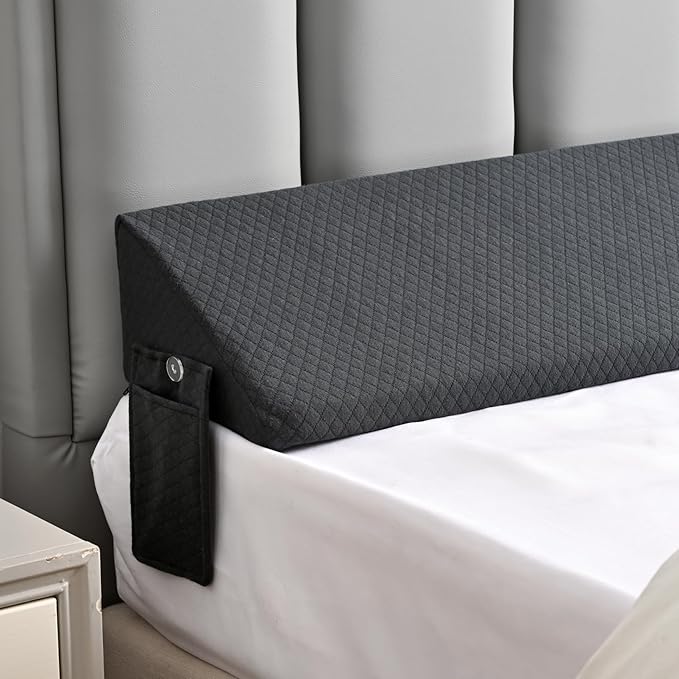 Full Size Bed Wedge Pillow for Headboard/Full Mattress, Bed Wedge Gap Filler Triangle Pillow Plus Long Bed Bolster Pillow for Space Between Bed and Headboard Loft College Dorm Room Essentials Grey