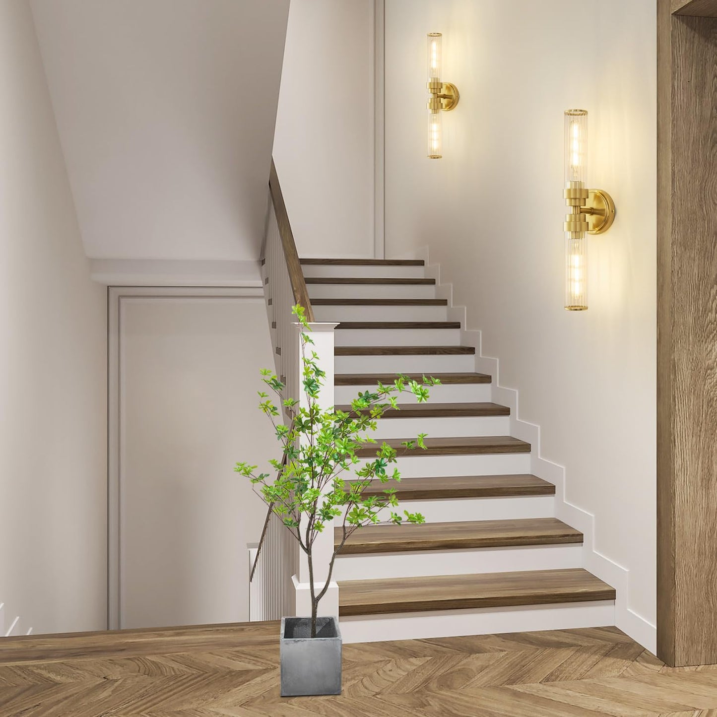 Vaziden Bathroom Light Fixtures  Gold Wall Sconce In Threaded Glass Indoor Vanity Lights  Modern Bathroom Vanity Light Up And Down Sconces Wall Lighting For Bathroom  Living Room - Bulb Not Included