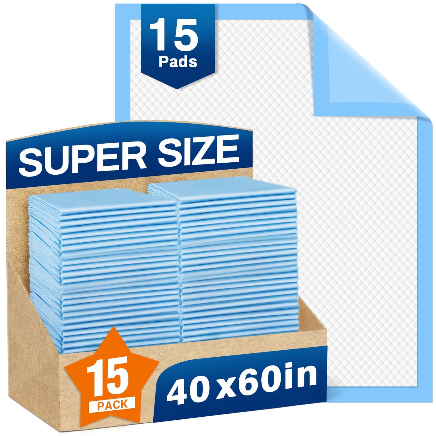MILDPLUS Bed Pads Disposable 40"X60" Super Absorbent Pee Pads, Oversized Underpads for Adults, Elderly, Pets [150x200CM, 15pcs]