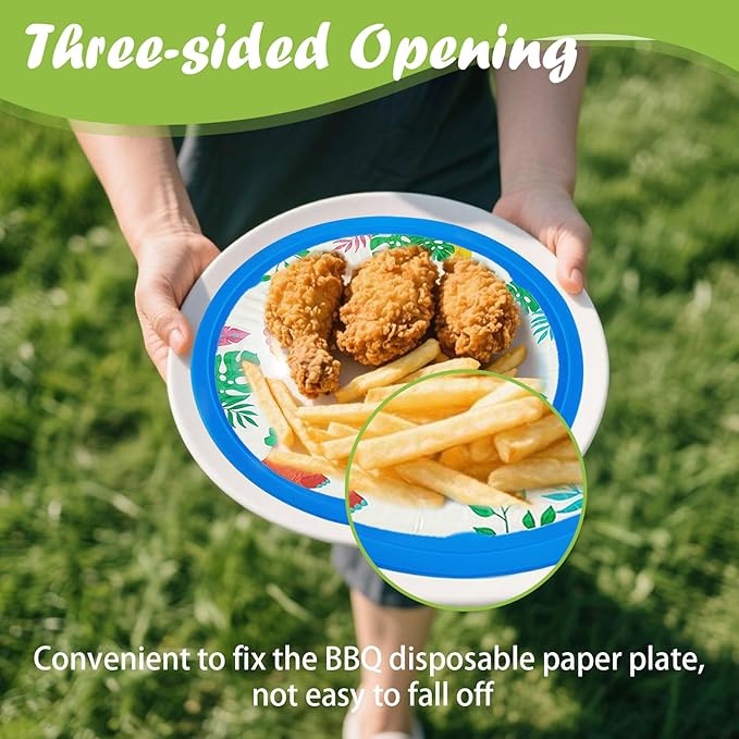 12 Pcs Plastic Paper Plate Holders,10.5 Inch Reusable Paper Plate Holders for 9 Inch Round Plates,Papers Plates Dispenser with Snap in Grooves for Picnic,Party,Dinner,BBQ(Assorted Colors)