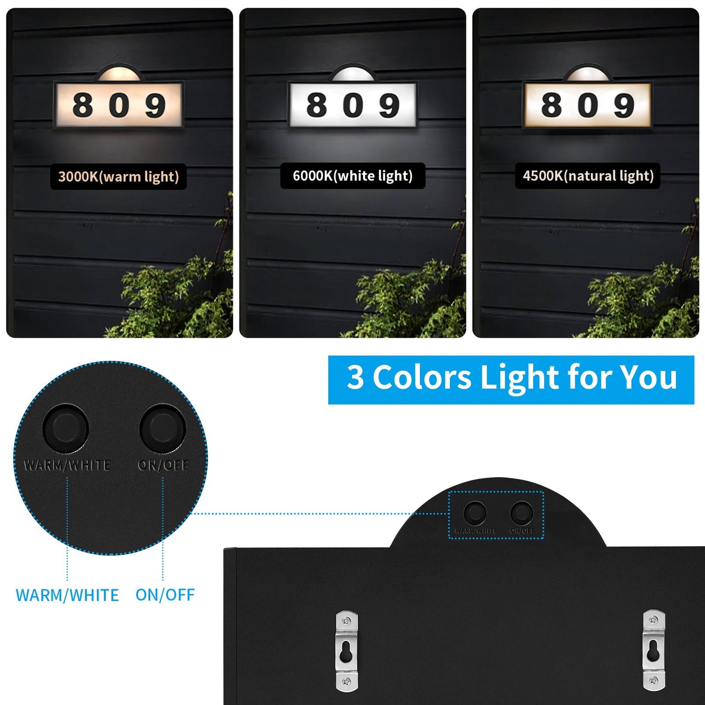Solar House Numbers for Outside, Aqonsie Solar Powered Address Sign with Warm White & Cold White, IP65 Waterproof Solar Address Signs for Yard, LED Illuminated Plaques Wall Mounted & In Ground