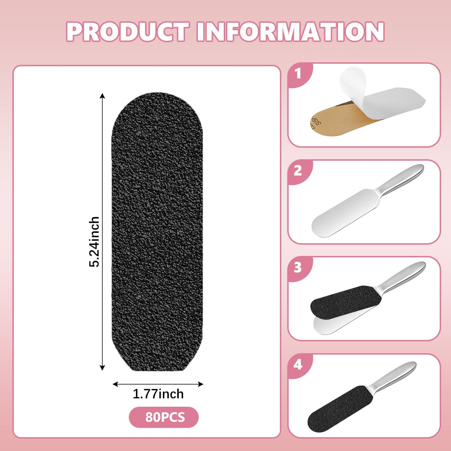 Flutesan 80 Pcs Stainless Steel Foot File Refills 100 Grit Replacement Pads Coarse Fine Pedicure File Refills Double Side Reusab