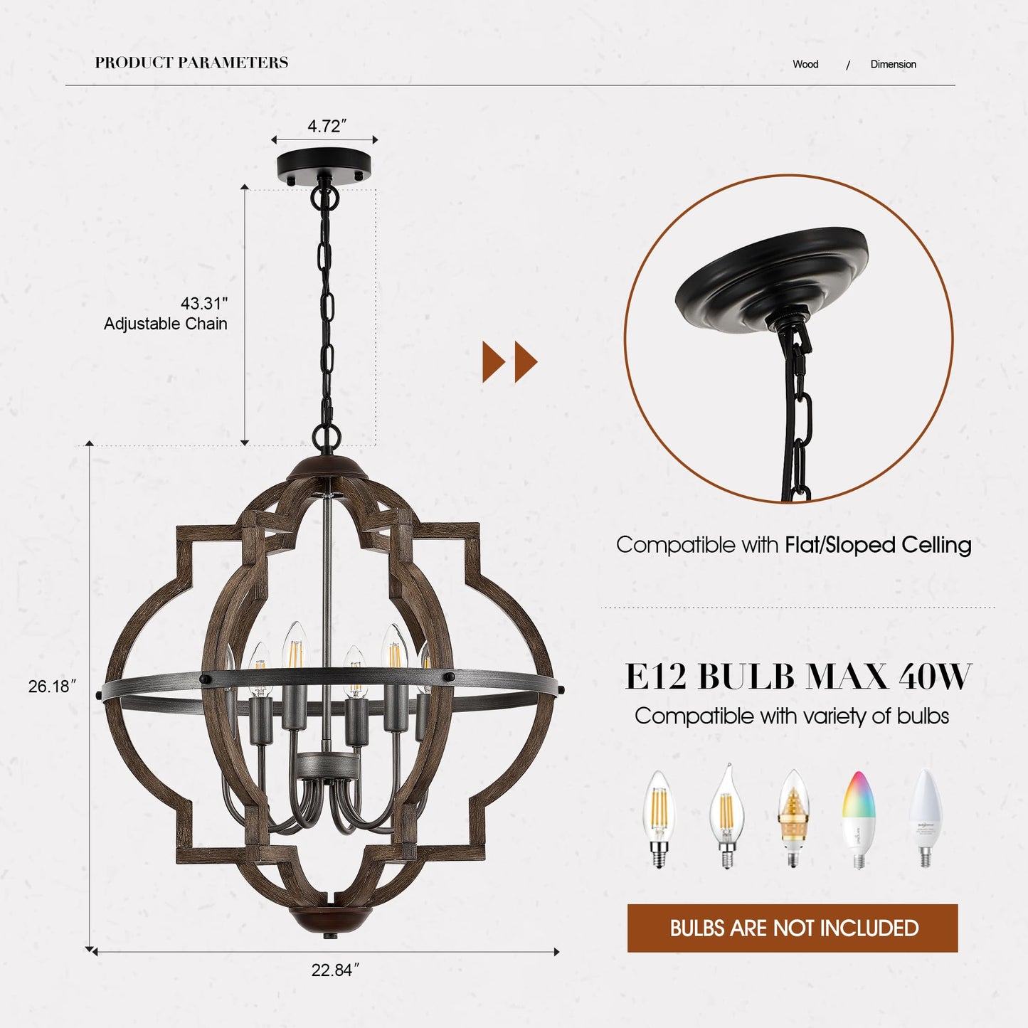 Tacdandm 6-Light Wood Farmhouse Chandelier For Dining Room 23 Vintage Rustic Pendant Light Fixtures Lighting For Hallway Entryway Foyer Kitchen Living Room