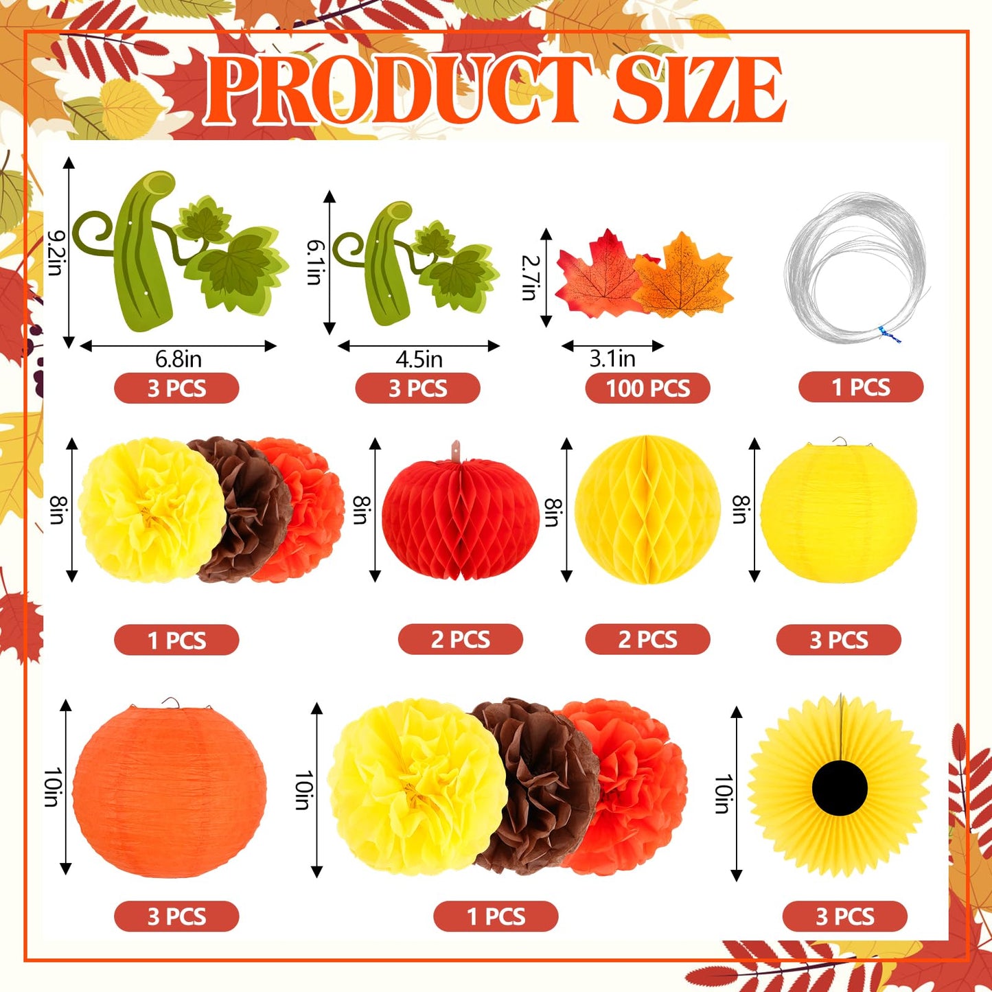 Fall Thanksgiving Party Decorations  Hanging Pumpkins Honeycomb Paper Lantern Fall Paper Fans Pompoms Maple Leaves For Autumn Harvest Baby Shower Party Decor