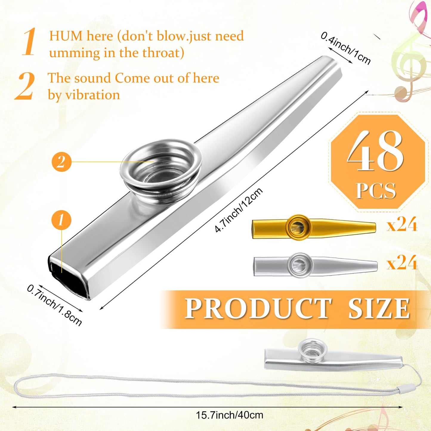 Newwiee 48 Pcs Metal Kazoos With Lanyards Musical Instruments Kazoo Pack Kazoo Flute Bulk Good Companion For Guitar Violin Piano