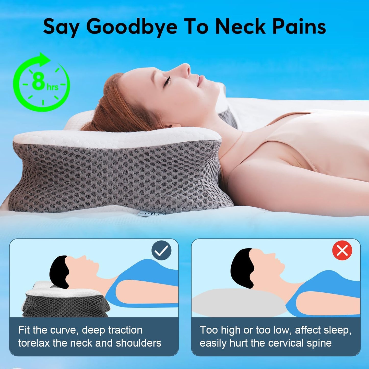 Anvo Cervical Pillow for Neck Pain Relief - Neck Pillows for Pain Relief Sleeping - Pillow for Neck and Shoulder Pain - Ergonomic Design for Side Back Stomach Sleeper-White Standard Firm