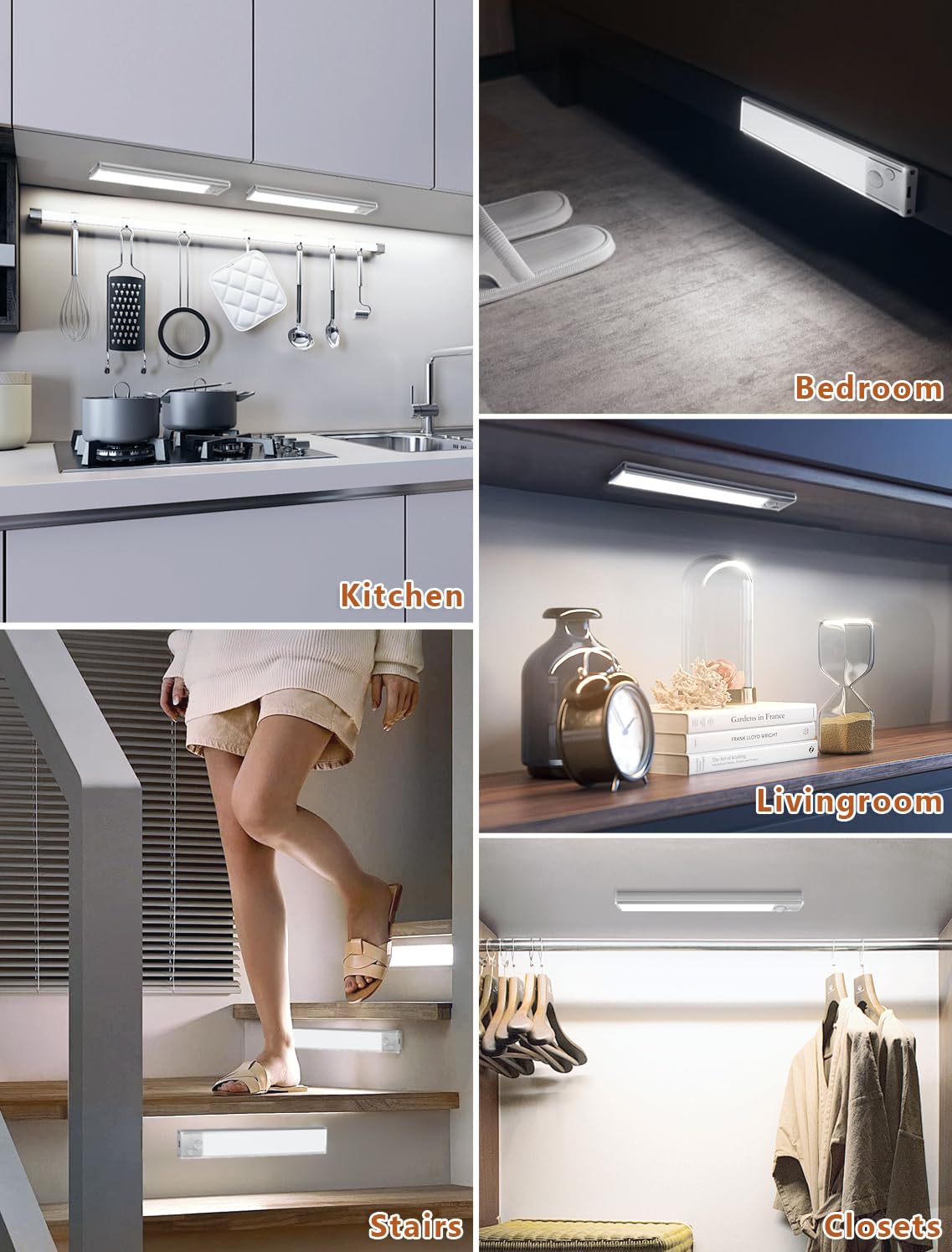 Vozuji Under Cabinet Rechargeable Lighting: Motion Sensor Dimmable Lights Indoor - Battery Operated Lights - Wireless Activated Closet Light Magnetic Led Light For Kitchen Home Bathroom Counter Shelf