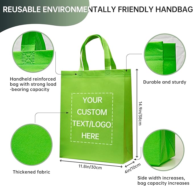 Custom Tote Bags Set of 50, Bulk Pack Grocery Shopping Travel Business Activities advertisement Reusable Bag