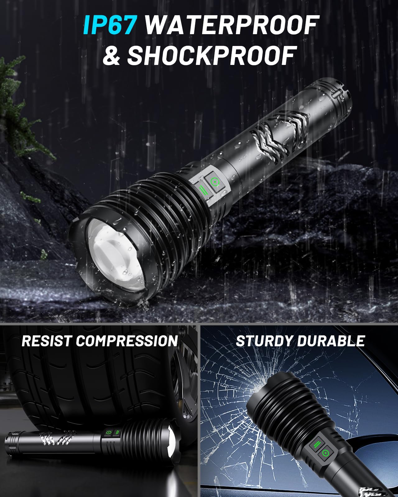 Amzyigou Powerful Flashlights 600000 High Lumens  10000Mah Battery | 6 Modes With Fast Charge  Super Bright Rechargeable Flashlight Ip67 Waterproof & Shock Resistant For Outdoor Activities