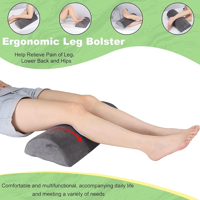 Recliner Foot Pillow High Resilience Foam - Leg Pillow for Sleeping Soft and Supportive Half Moon Bolster Pillow Recliner Pillows for Headrest Back Lumbar Support (Grey)