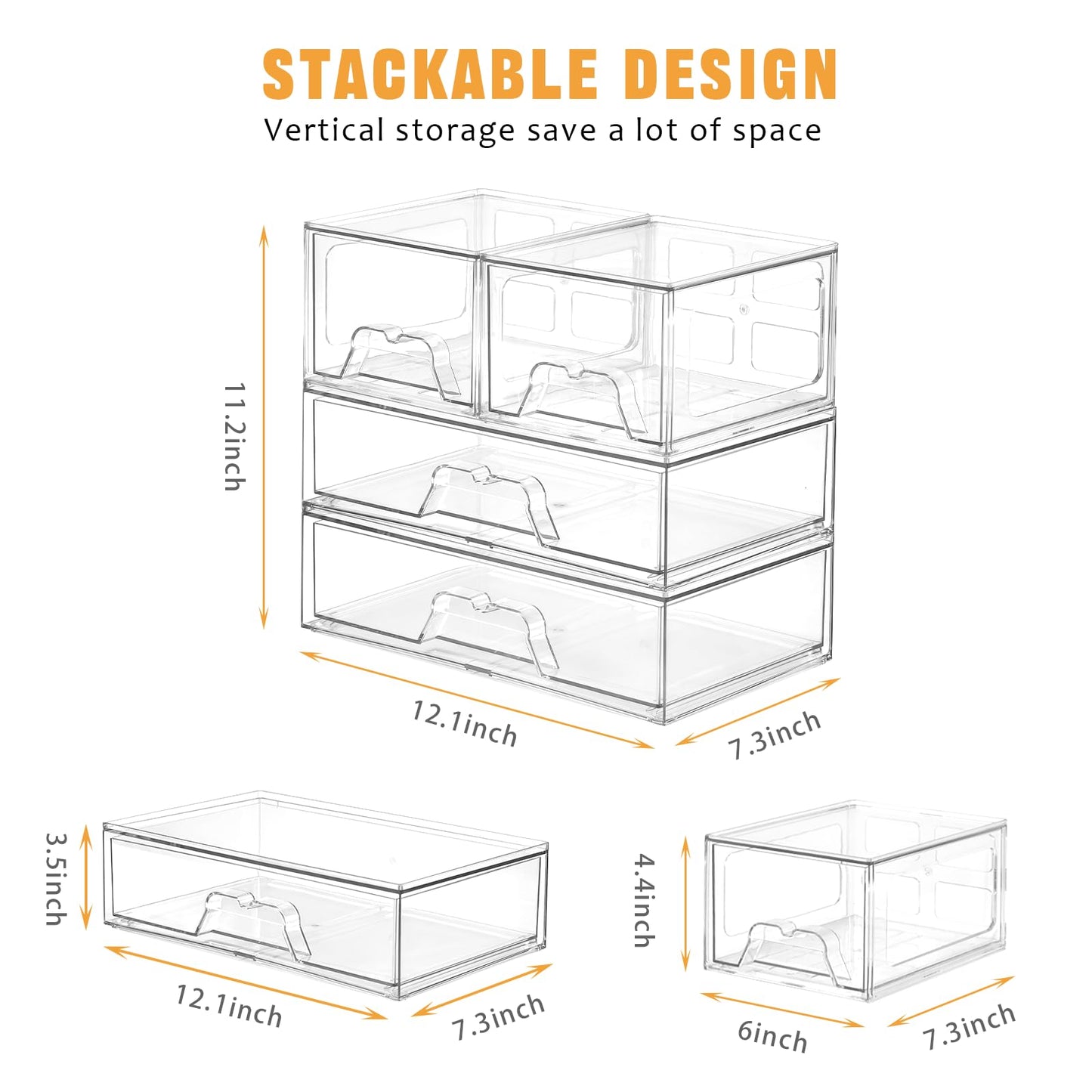 3 Pack Stackable Storage Drawers Clear Acrylic Organizer Makeup Bathroom Organizer and Storage for Beauty Supplies,Ideal for Van