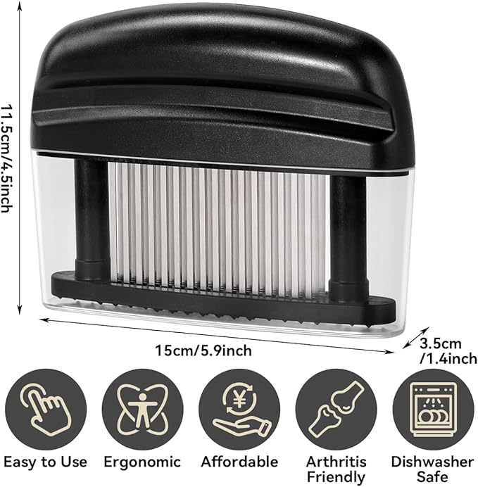 Meat Tenderizer with 48 Stainless Steel Ultra Sharp Needle Blades Heavy Duty Cooking machine for Tenderizing Beef, Turkey, Chicken, Steak, Veal, Pork, Fish etc