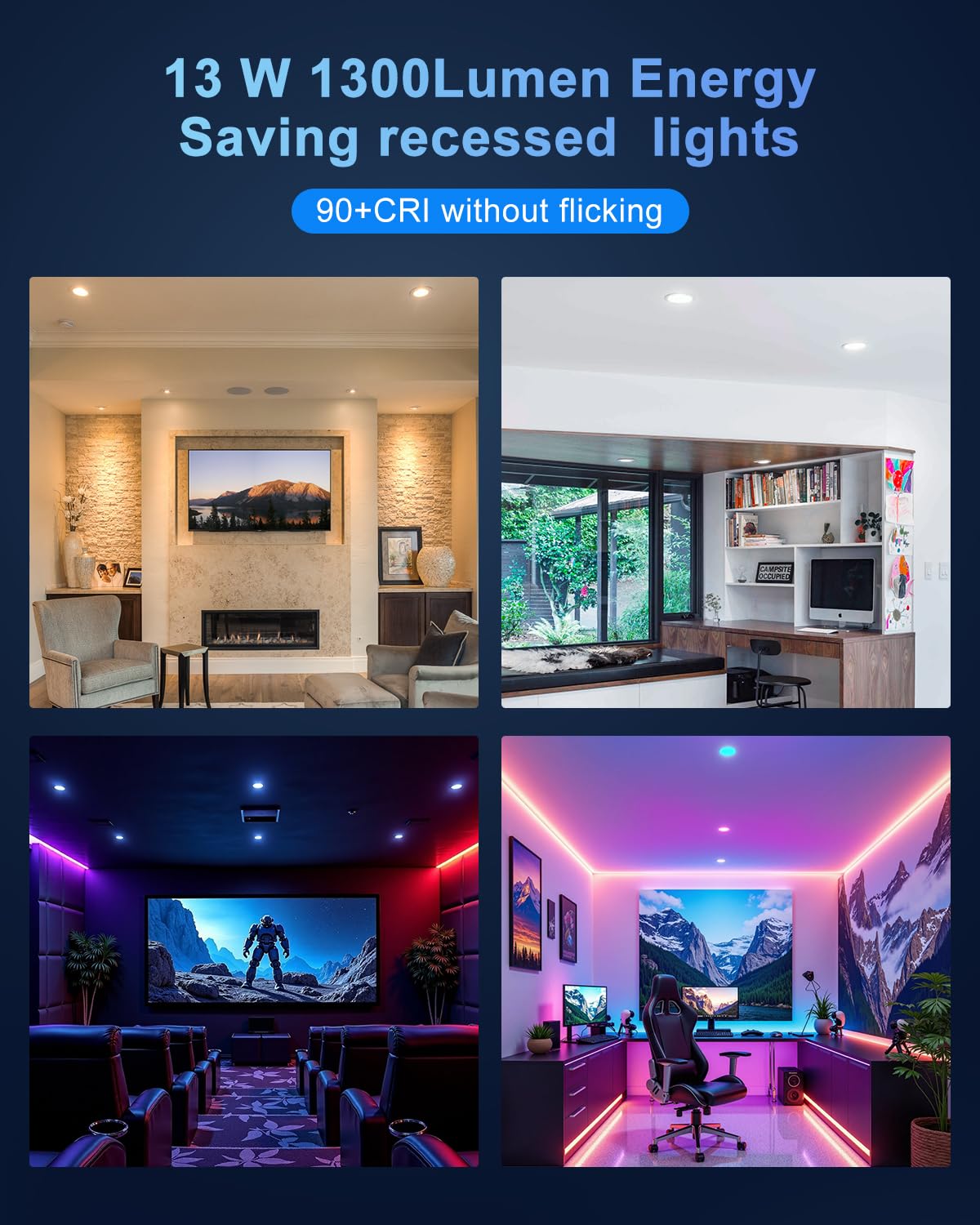Varicart Smart Recessed Lighting 6 Inch  Rgbcw Color Changing Smart Can Light Bluetooth Connect  Flicker Free  13W 1300Lm  Dimmable Retrofit Downlight Works With Alexa Voice & App Control  Etl  6 Pack