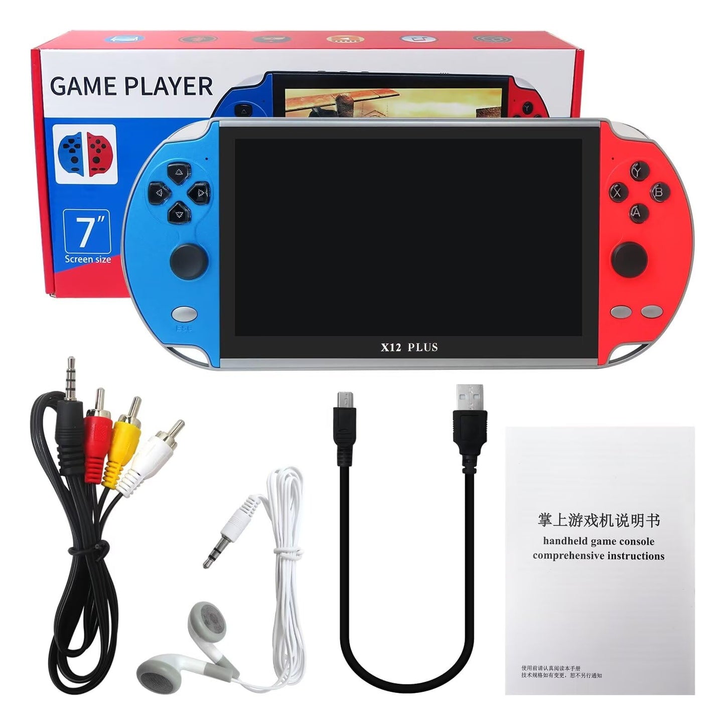Built-in 10000+ X12 Plus Games Retro Portable Handheld Video Game Console 7 Inch 16GB Color LCD Kids Color Game Player
