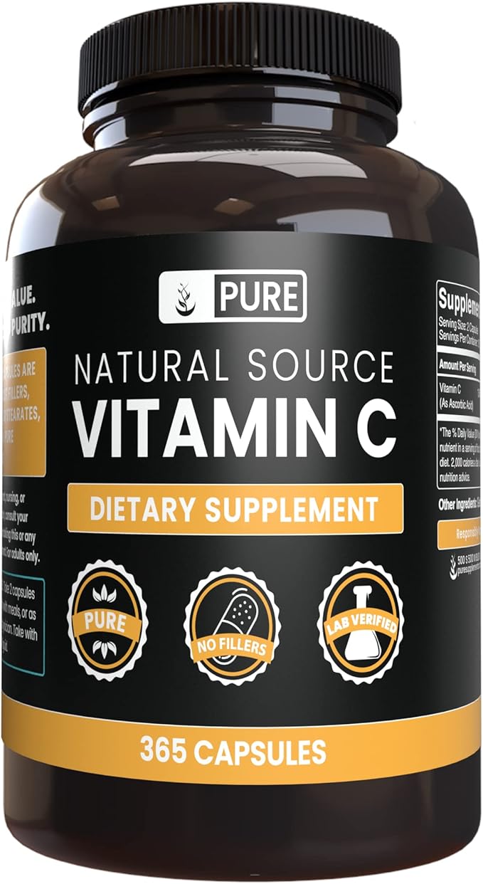 Pure Original Ingredients Triple Fiber and Vitamin C Bundle, 365 Capsules Each, Always Pure, Lab Verified