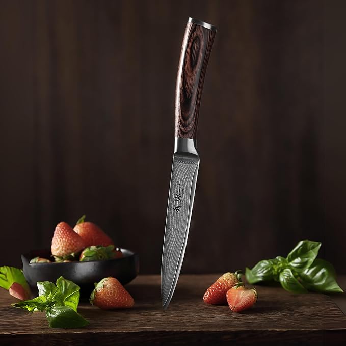 Wakoli EDIB Damascus Utility Knife – 4.9-Inch Kitchen Knife for Everyday Use | Genuine 67-Layer Damascus Steel Blade with VG10 Core | Ergonomic Pakkawood Handle | Premium Cooking Knife in Gift Box