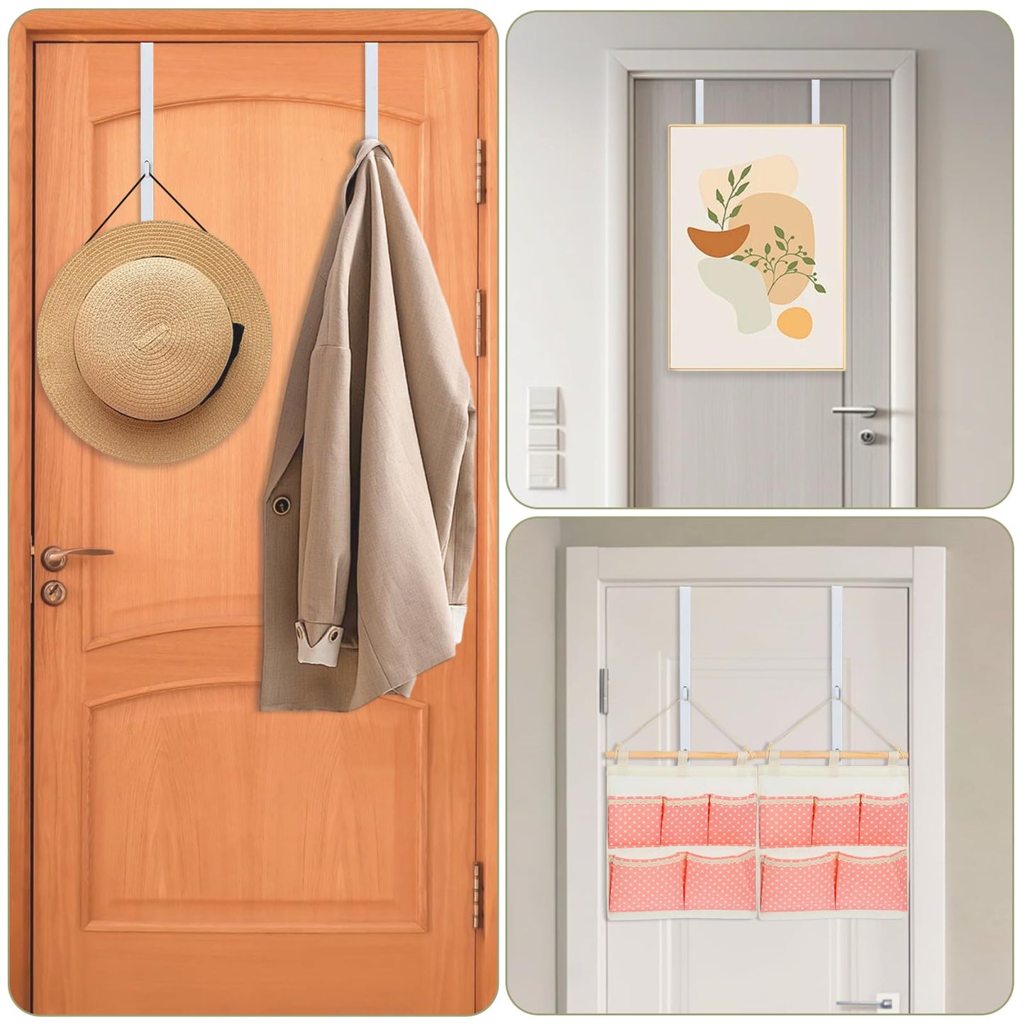 Dexspoeny Over-The-Door Mirror Hanger, Adjustable 13.6 in Door Mirrors Hanger with Protective Lining, Prevent Scratches, 2 Pcs Mirrors Brackets Perfect Height and Fit (Mirror Not Included) - White