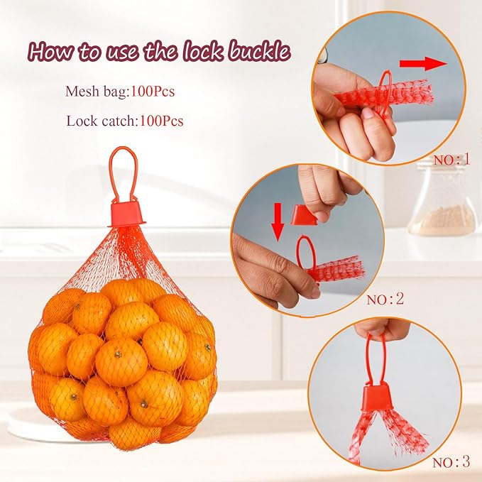 Limso 100 PCS Seafood Boiling Bags, 24 Inch Seafood Bag Onion Bag Mesh Nylon Netting, Reusable Mesh Produce Bags, With 100 Pcs Loop-Style Closures (Green)