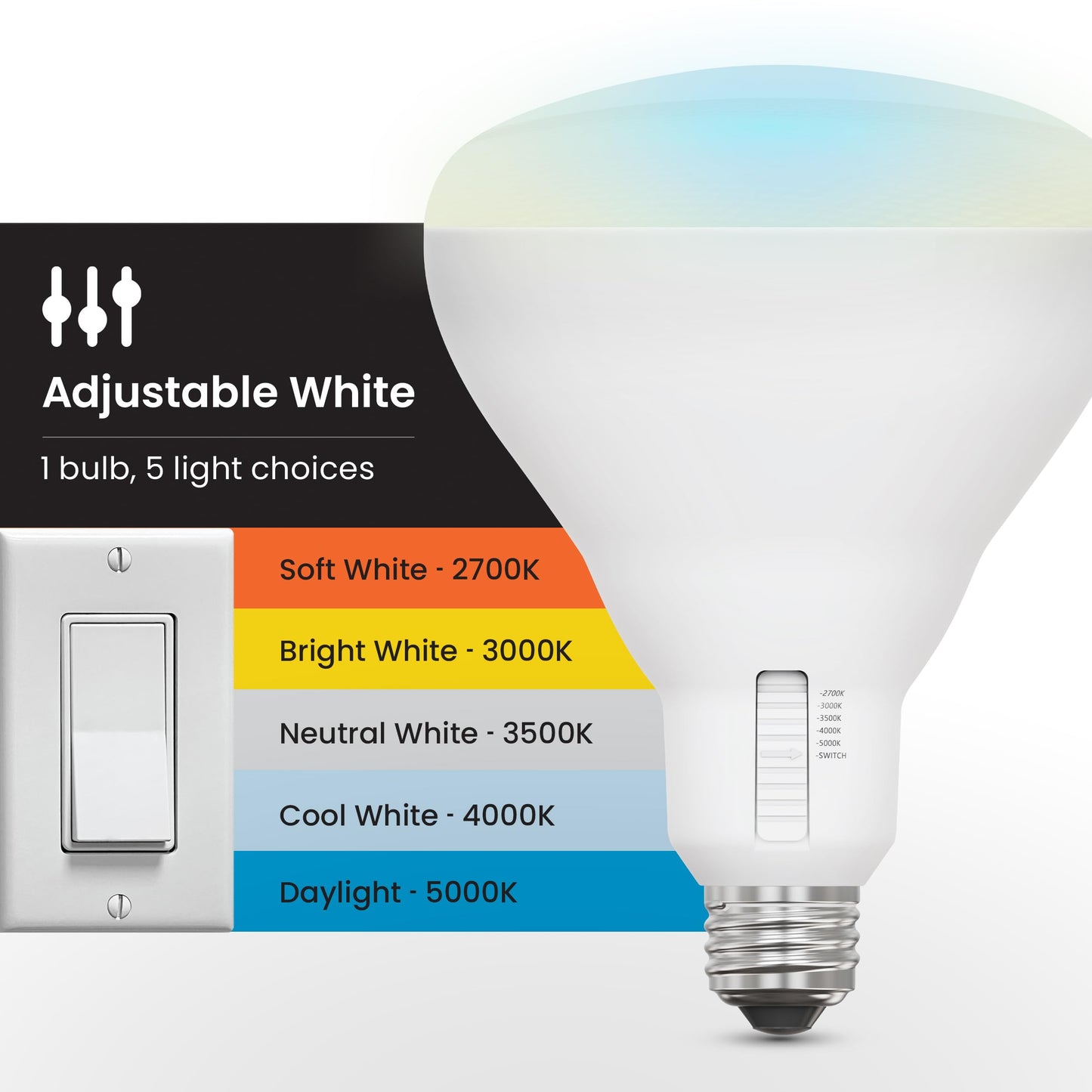 Feit Electric BR40 LED Light Bulb, 100W Equivalent, Dimmable, 1400 Lumens, 5-Color Adjustable White, 90+ CRI, General Purpose Flood & Track Lighting, 25,000-Hour Lifetime, BR40100DM/6WYCA/2, 2 Pack