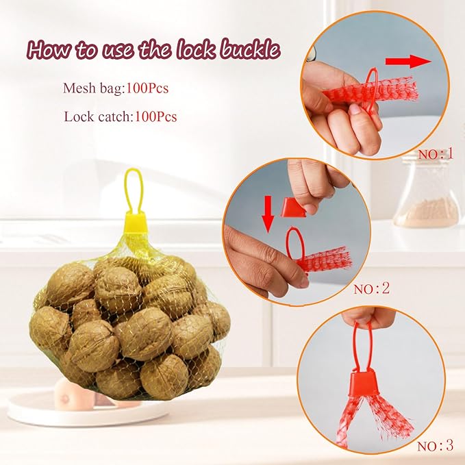 Limso 100 PCS Seafood Boiling Bags, 24 Inch Seafood Bag Onion Bag Mesh Nylon Netting, Reusable Mesh Produce Bags, With 100 Pcs Loop-Style Closures (Yellow)
