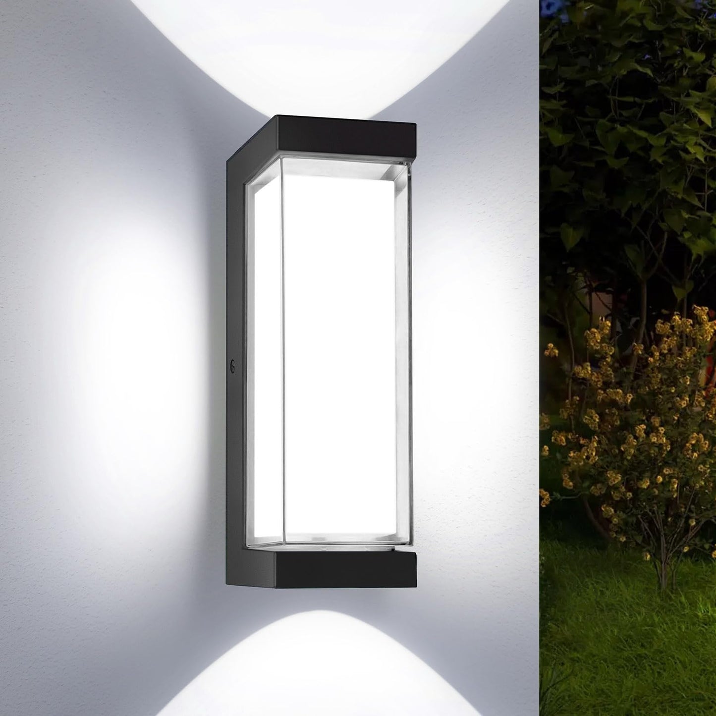 Dugwry Led Exterior Lighting Fixtures  24W Ip65 Waterproof Outdoor Wall Sconce  3000Lm 6000K Porch Lights With Double Lampshades  Black Wall Lamps For Outside  Modern Wall Mount Lighting For Entryway