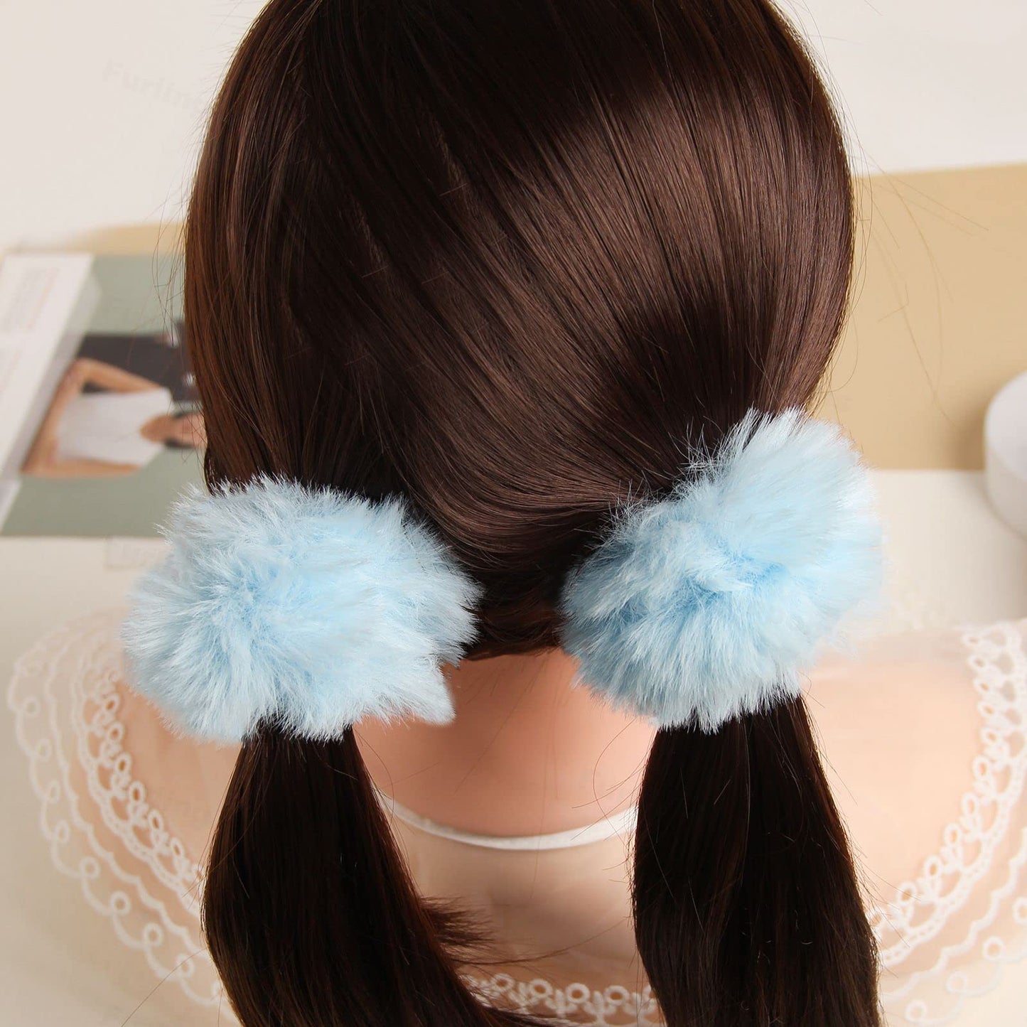Furling Pompoms Furry Faux Rabbit Fur Hair Scrunchies Artificial Fur Hair Bobbles Elastic Hair Band Rope Wristband Ponytail Acce