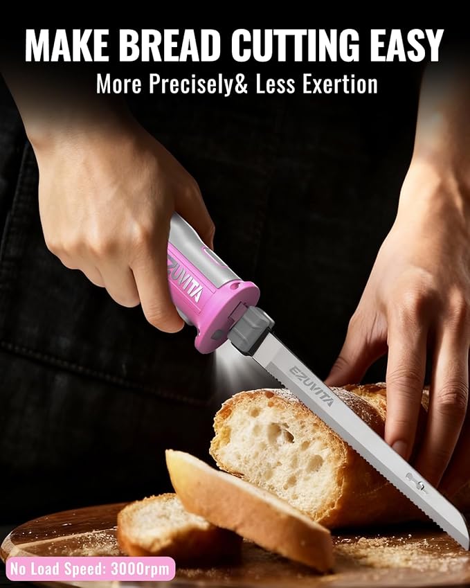 8V Cordless Electric Knife Set, Rechargeable Electric Carving Knife with Reciprocating Stainless Steel Blades for Meat & Bread, Fork Included, Equipped with interchangeable 2000mAh Large Capacity Battery, Ergonomic Handle and Safety Lock for Turkey, Me...