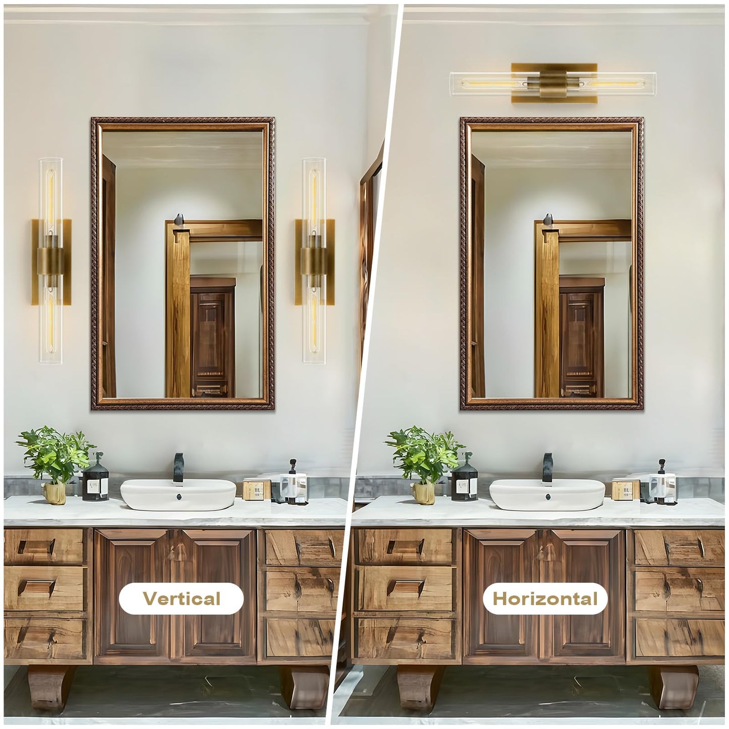 Yuexpand Gold Wall Sconces Set Of Two  Brass 22.8 Sconces Wall Lighting Bathroom Vanity Lights With Clear Glass Shade For Mirror  Living Room  Bedroom  Hallway  Fireplace  Staircase(Including Bulb)