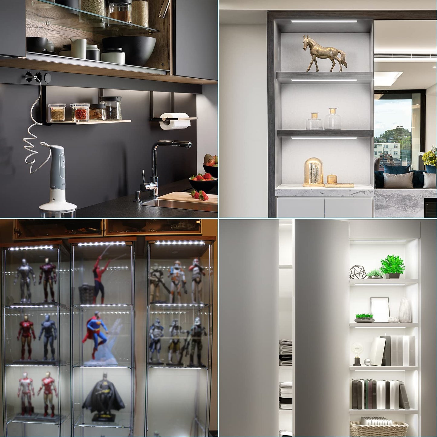 Jusjubr Display Cabinet Lights  Led Shelf Lighting With Memory Function  4X12 Inch Black Display Case Led Lighting  Led Lights For Display Case  Cold White 6000K  Ultra-Thin  Dimmable