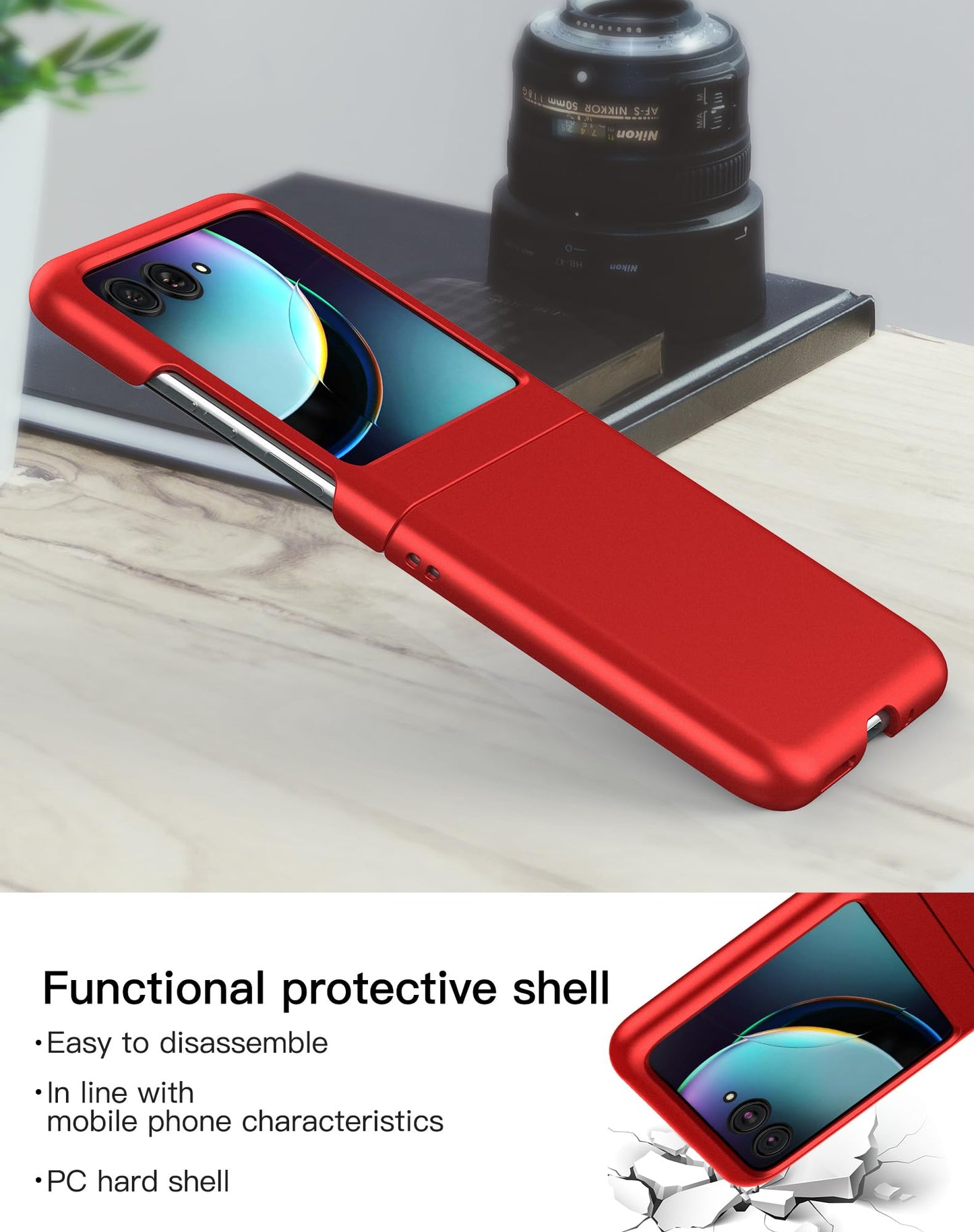 Foluu Slim Fit Case For Motorola Razr Plus 2023 Moto Razr+ 2023 Red | With 1 Pack, Soft Inner Tpu, Screen Protector, 1 Pack Fron