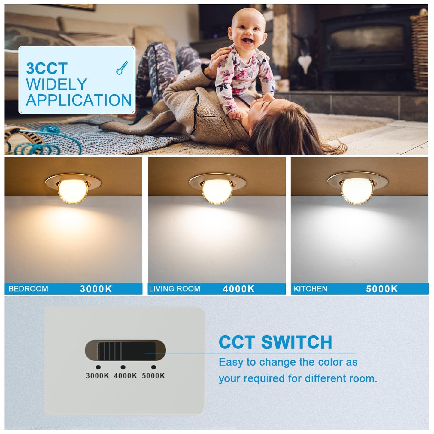 Lightdot 12 Pack Led Recessed Lighting, 4 Dimmable 3000K/4000K/5000K, Metal Downlight, 9W 1000Lm